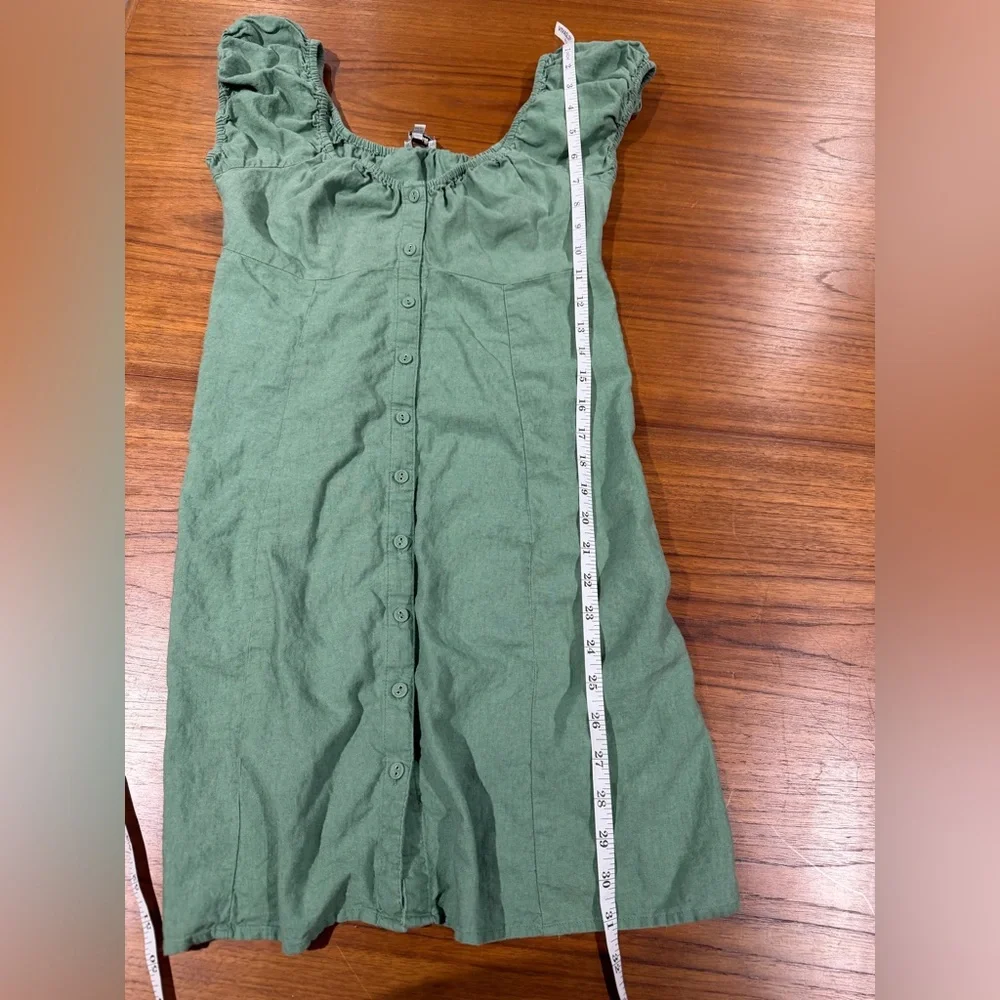 Madewell Margie Mini Dress Trellis Green Size 2 Linen Blend Sweetheart Neckline - Picture 8 of 8